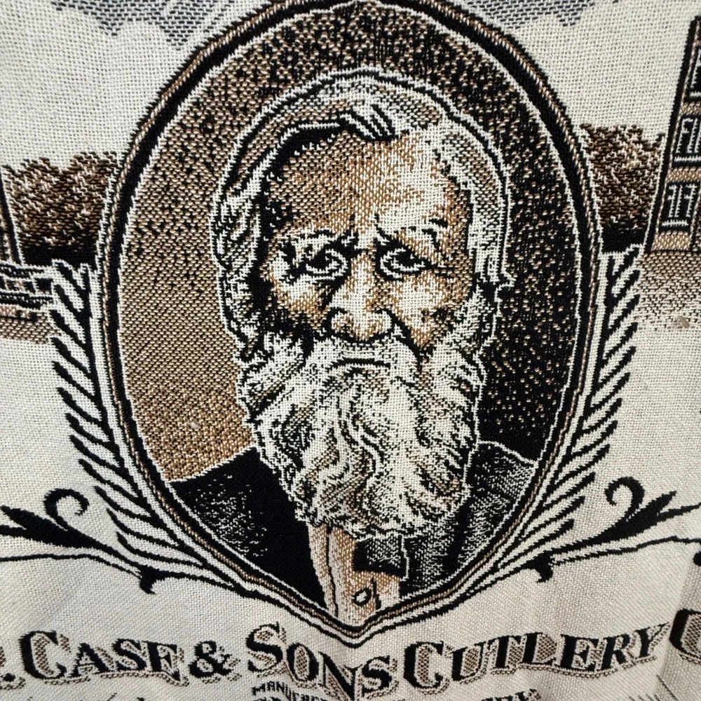 Vintage W.R. Case & Sons Cutlery Co. Woven Tapestry Throw Blanket Souvenir 48x60